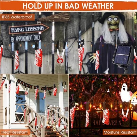Halloween Solar String Lights with Fake Knife, 16.4FT and 50 Orange LEDs - Picture 5 of 8